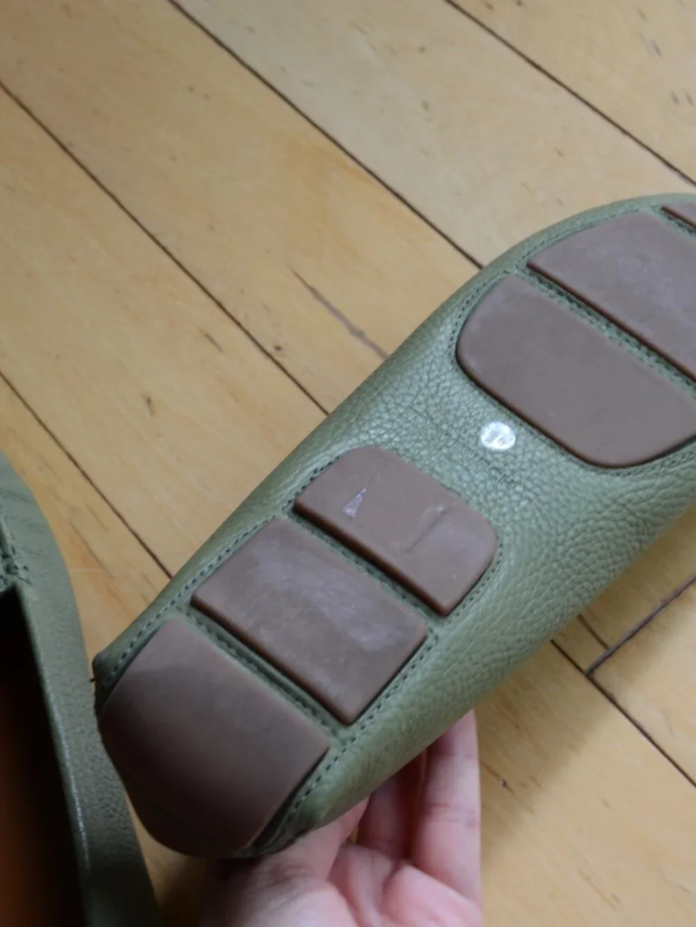 Tory Burch Olive Green Leather Logo Driving Loafers